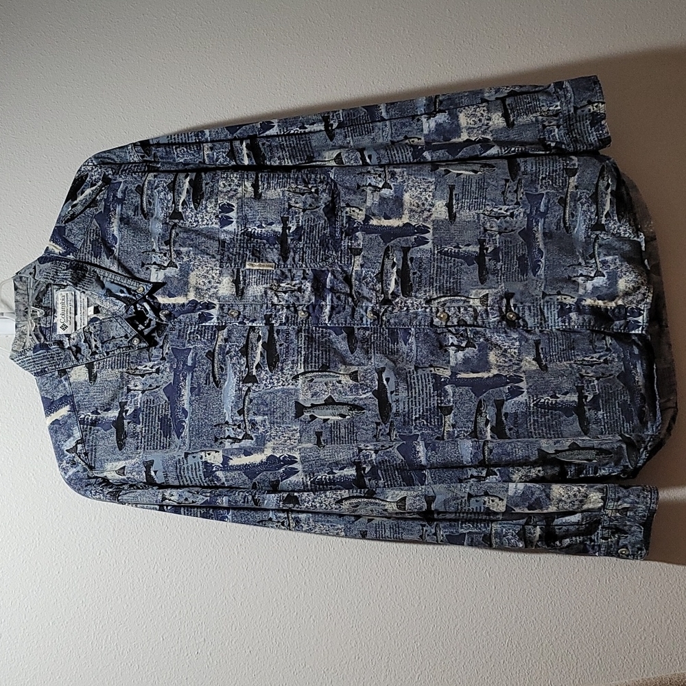 COLUMBIA COASTAL FISHERMAN CHAMBRAY BUTTON DOWN LONG SLEEVE MENS SHIRT SZ LARGE